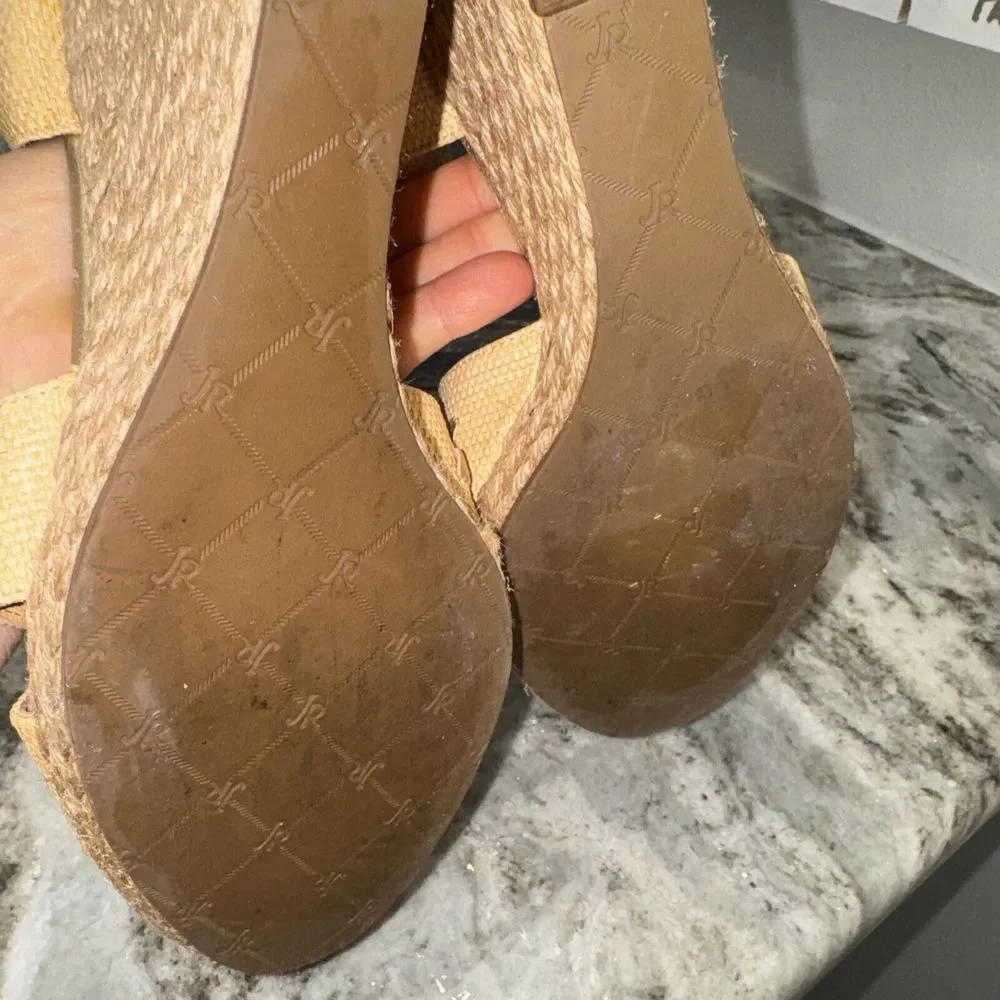 Jack Rogers Size 10M ABBEY Natural Raffia Gold Wedge Sandals Womens Shoes‎